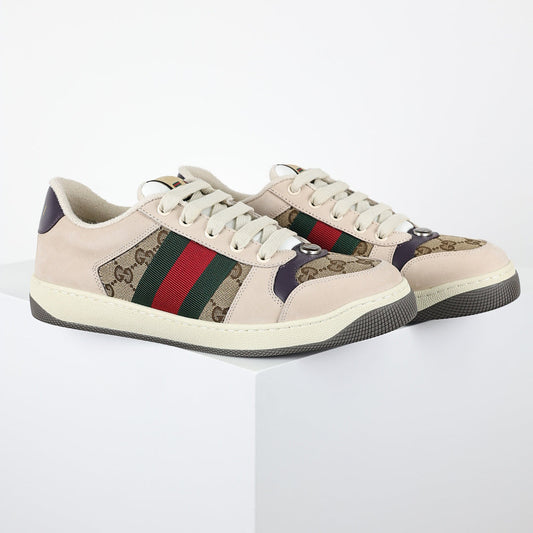Gucci Screener Low-Top Sneakers – Beige GG Supreme Canvas with Web Stripe