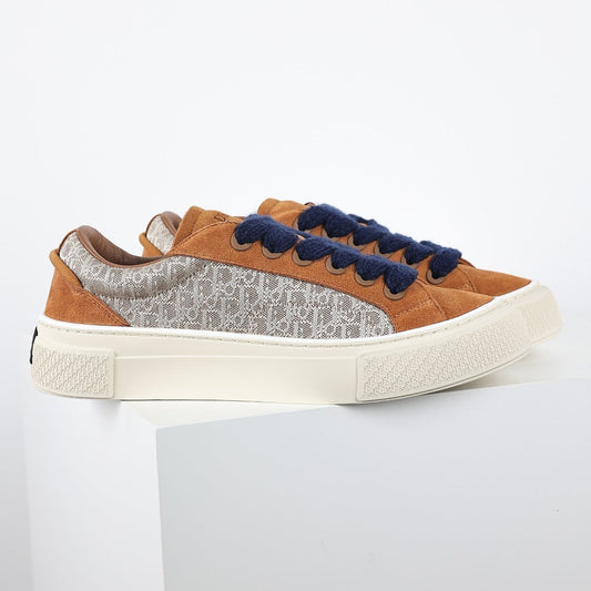 Dior B33 Low-Top Sneakers – Caramel Suede & Oblique Canvas with Navy Laces