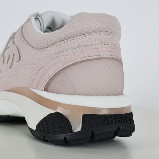 Chanel CC Logo Chunky Dad Sneakers – Blush Pink Suede with Rose Gold Midsole