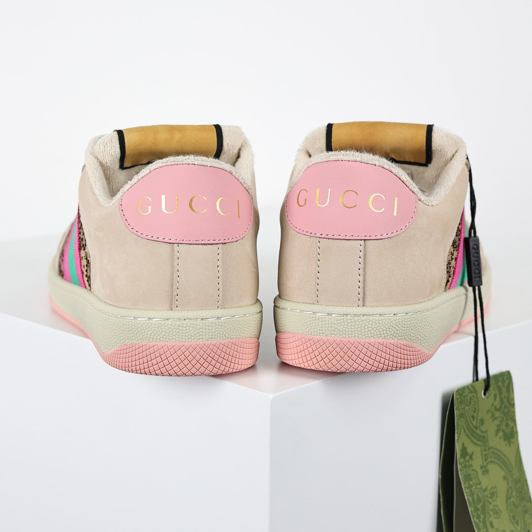 Gucci Screener Low-Top Sneakers – GG Supreme Canvas with Pink Leather Trim