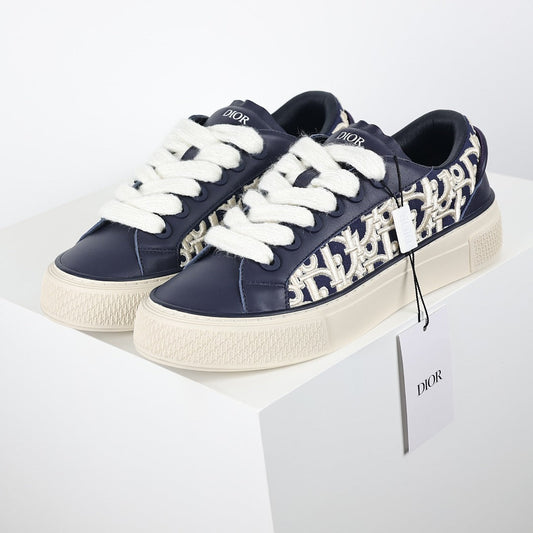 Dior B33 Low-Top Sneakers – Navy Leather & White Oblique Canvas