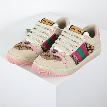 Gucci Screener Low-Top Sneakers – GG Supreme Canvas with Pink Leather Trim