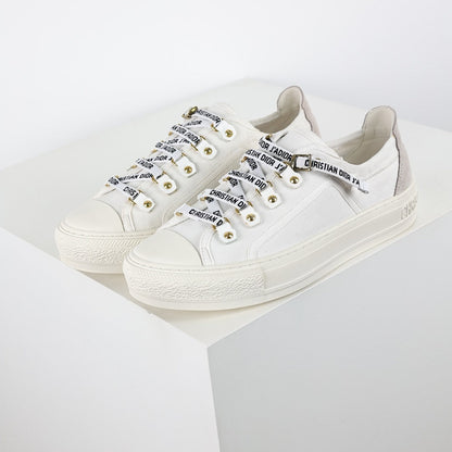Dior Walk'n'Dior Low-Top Sneakers – White Canvas & J'adior Ribbon Laces with Gold Studs