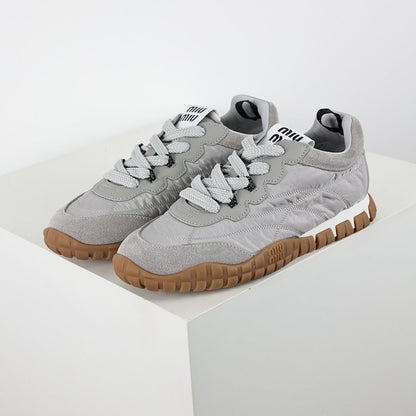 Miu Miu SS25 Quilted Nylon & Suede Sneakers in Grey