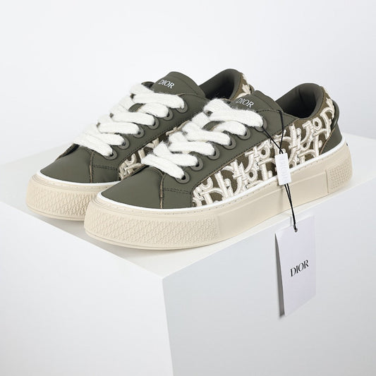 Dior B33 Low-Top Sneakers – Khaki & White Oblique Canvas