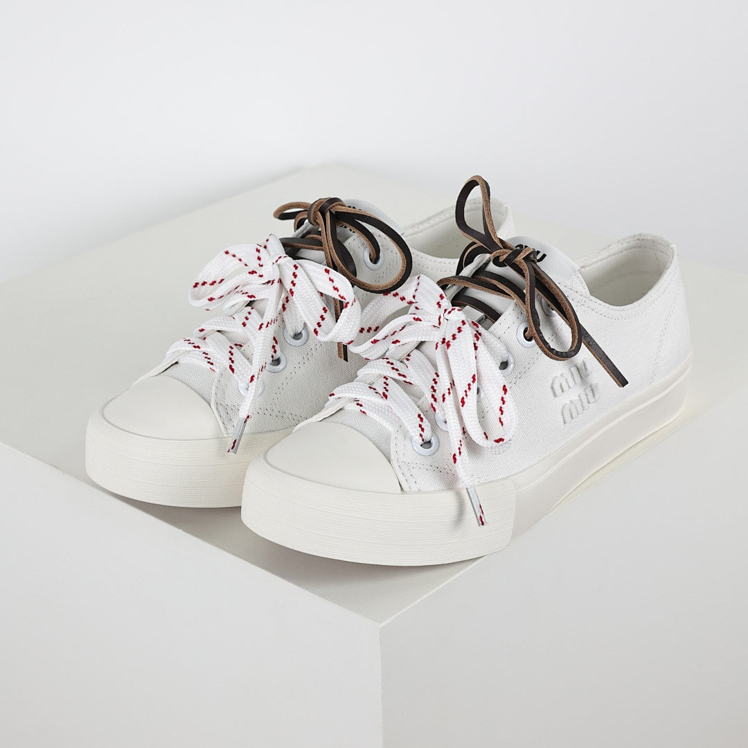 Miu Miu Canvas Low-Top Sneakers in White