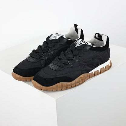 Miu Miu SS25 Quilted Nylon & Suede Sneakers in Black