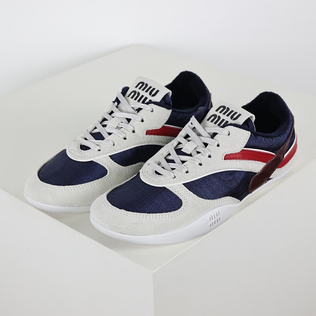 Miu Miu Tri-Color Suede & Velvet Trainer Sneakers