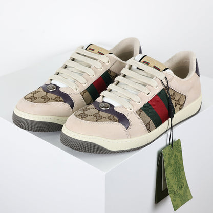Gucci Screener Low-Top Sneakers – Beige GG Supreme Canvas with Web Stripe
