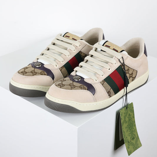 Gucci Screener Low-Top Sneakers – Beige GG Supreme Canvas with Web Stripe