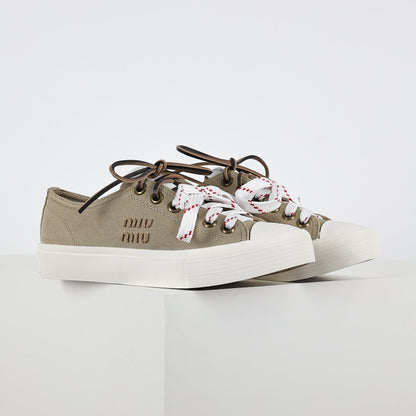 Miu Miu Canvas Low-Top Sneakers in Khaki