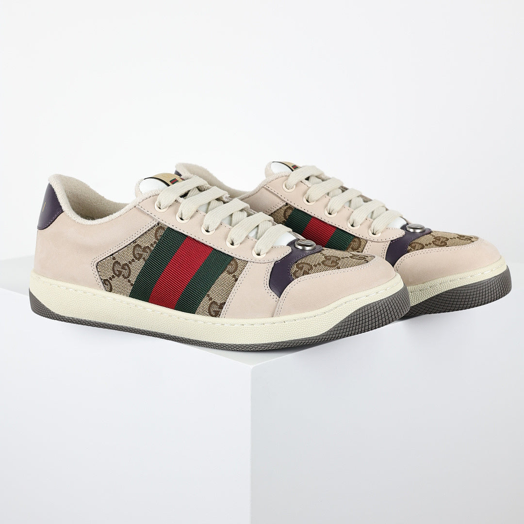 Gucci Screener Low-Top Sneakers – Beige GG Supreme Canvas with Web Stripe