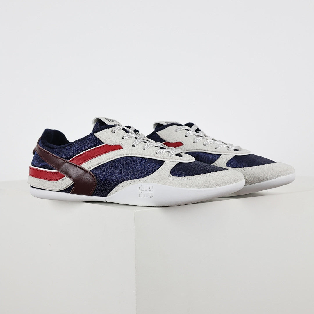 Miu Miu Tri-Color Suede & Velvet Trainer Sneakers