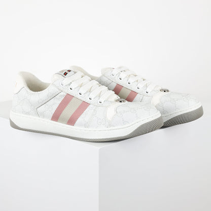 Gucci Screener Low-Top Sneakers – White GG Supreme Canvas with Web Stripe