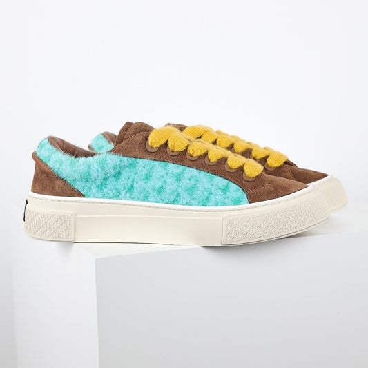 Dior B33 Low-Top Sneakers – Brown Suede & Turquoise Oblique with Yellow Laces