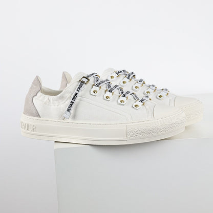 Dior Walk'n'Dior Low-Top Sneakers – White Canvas & J'adior Ribbon Laces with Gold Studs