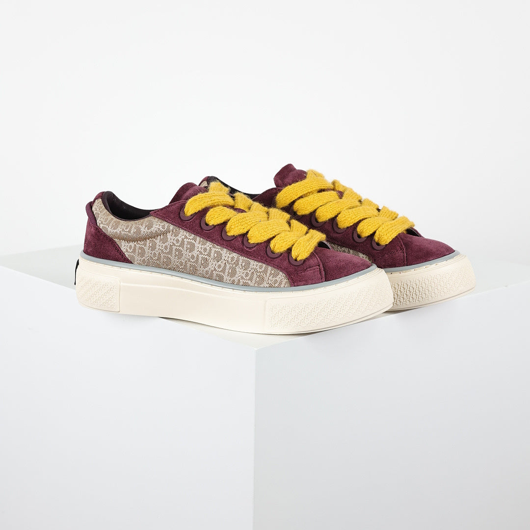 Dior B33 Low-Top Sneakers – Burgundy Suede & Oblique Canvas