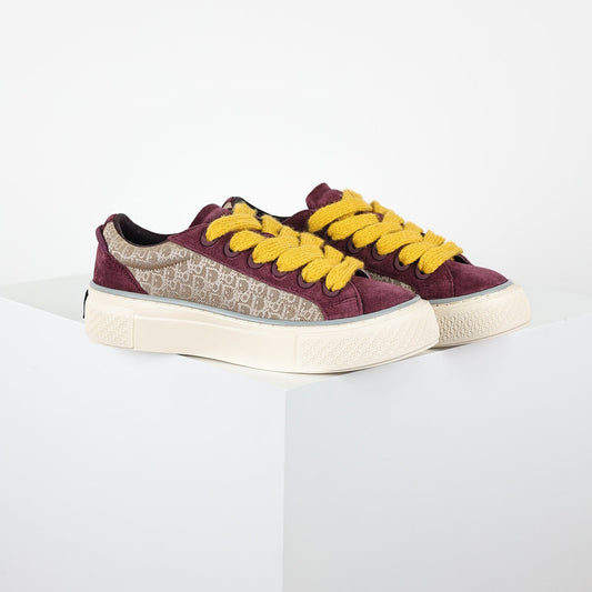 Dior B33 Low-Top Sneakers – Burgundy Suede & Oblique Canvas