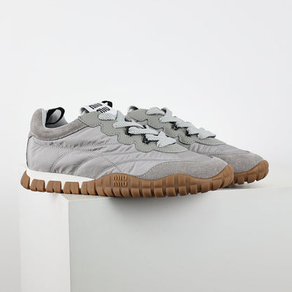 Miu Miu SS25 Quilted Nylon & Suede Sneakers in Grey