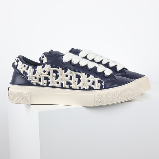 Dior B33 Low-Top Sneakers – Navy Leather & White Oblique Canvas