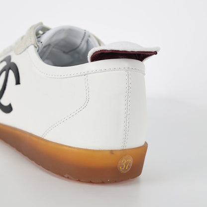 Chanel CC Logo Retro Sport Sneakers – White Leather & Black Suede Toe Cap with Gum Sole