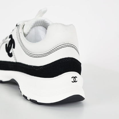 Chanel CC Logo Runner Sneakers – White Leather & Black Suede