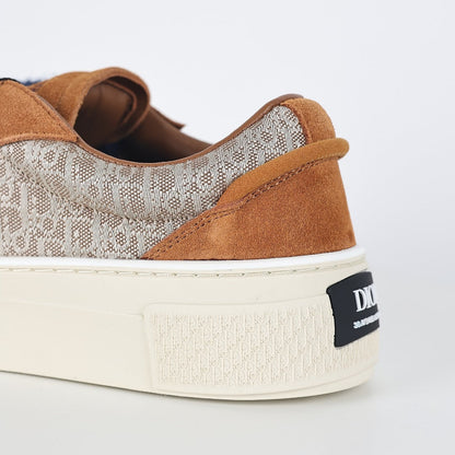 Dior B33 Low-Top Sneakers – Caramel Suede & Oblique Canvas with Navy Laces