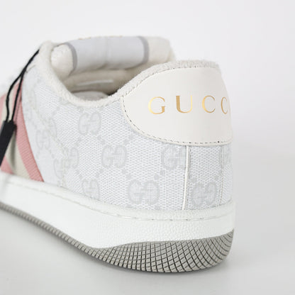 Gucci Screener Low-Top Sneakers – White GG Supreme Canvas with Web Stripe