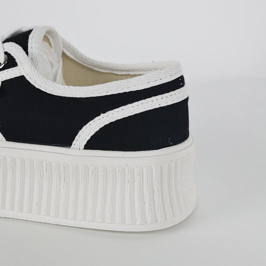 Chanel 2024 Spring/Summer Low-Top Canvas Platform Sneakers – Black & White