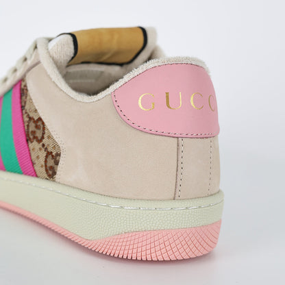 Gucci Screener Low-Top Sneakers – GG Supreme Canvas with Pink Leather Trim