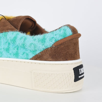 Dior B33 Low-Top Sneakers – Brown Suede & Turquoise Oblique with Yellow Laces