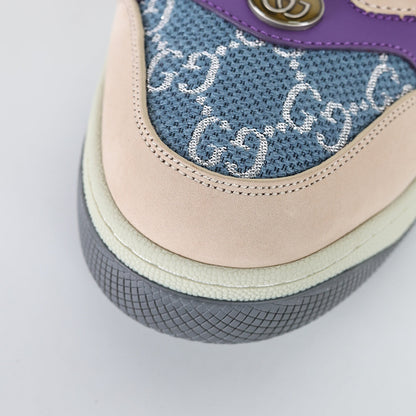 Gucci Screener Low-Top Sneakers – GG Denim Canvas with Purple Leather Trim & Web Stripe