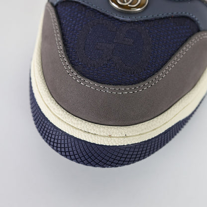 Gucci Screener Low-Top Sneakers – Grey Suede & Navy GG Canvas with Web Stripe