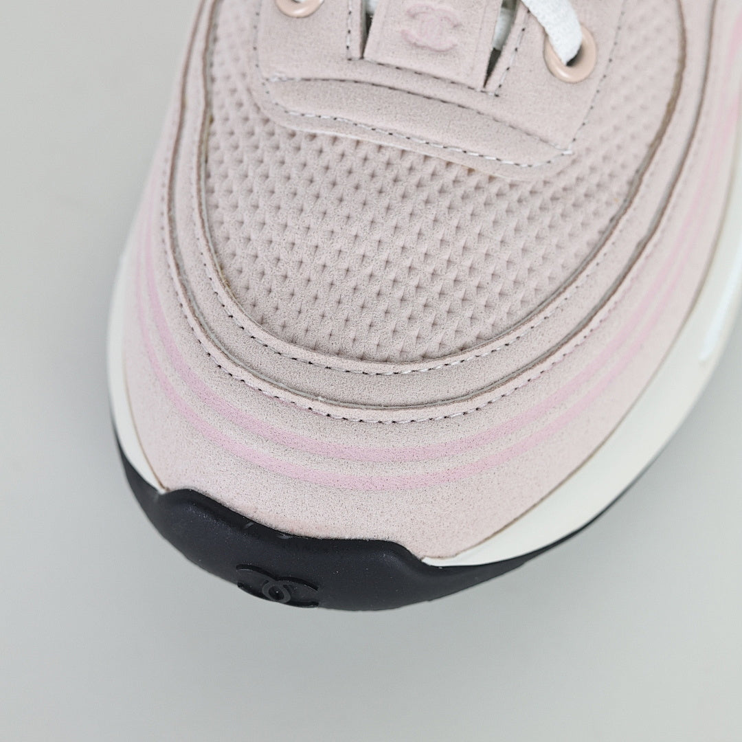 Chanel CC Logo Chunky Dad Sneakers – Blush Pink Suede with Rose Gold Midsole