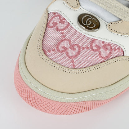 Gucci Screener Low-Top Sneakers – Pink GG Canvas with Pastel Rainbow Web Stripe
