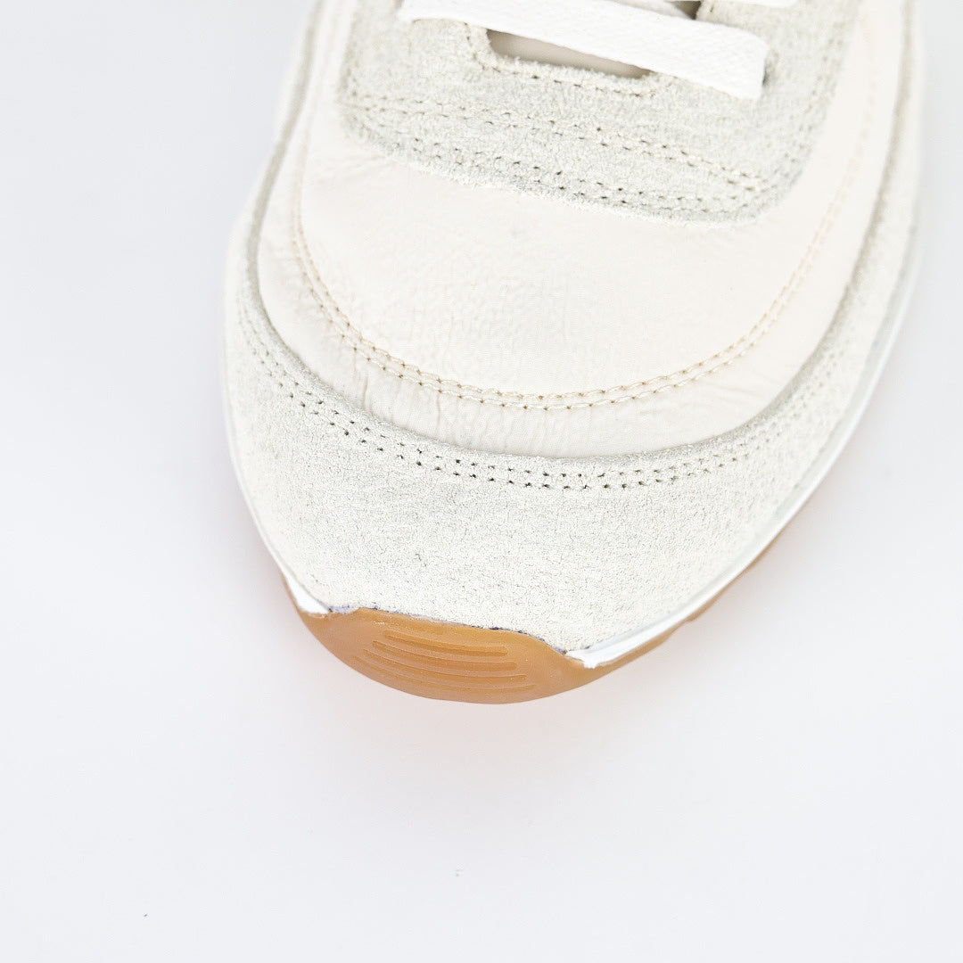 Chanel CC Logo Runner Sneakers – Cream Nylon & Suede with Caramel Sole