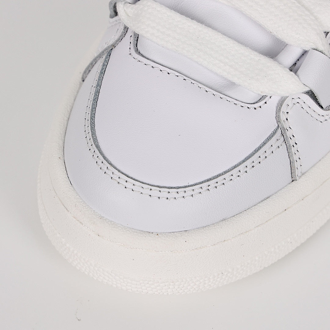 Miu Miu Oversized Lace Leather Low-Top Sneakers in White