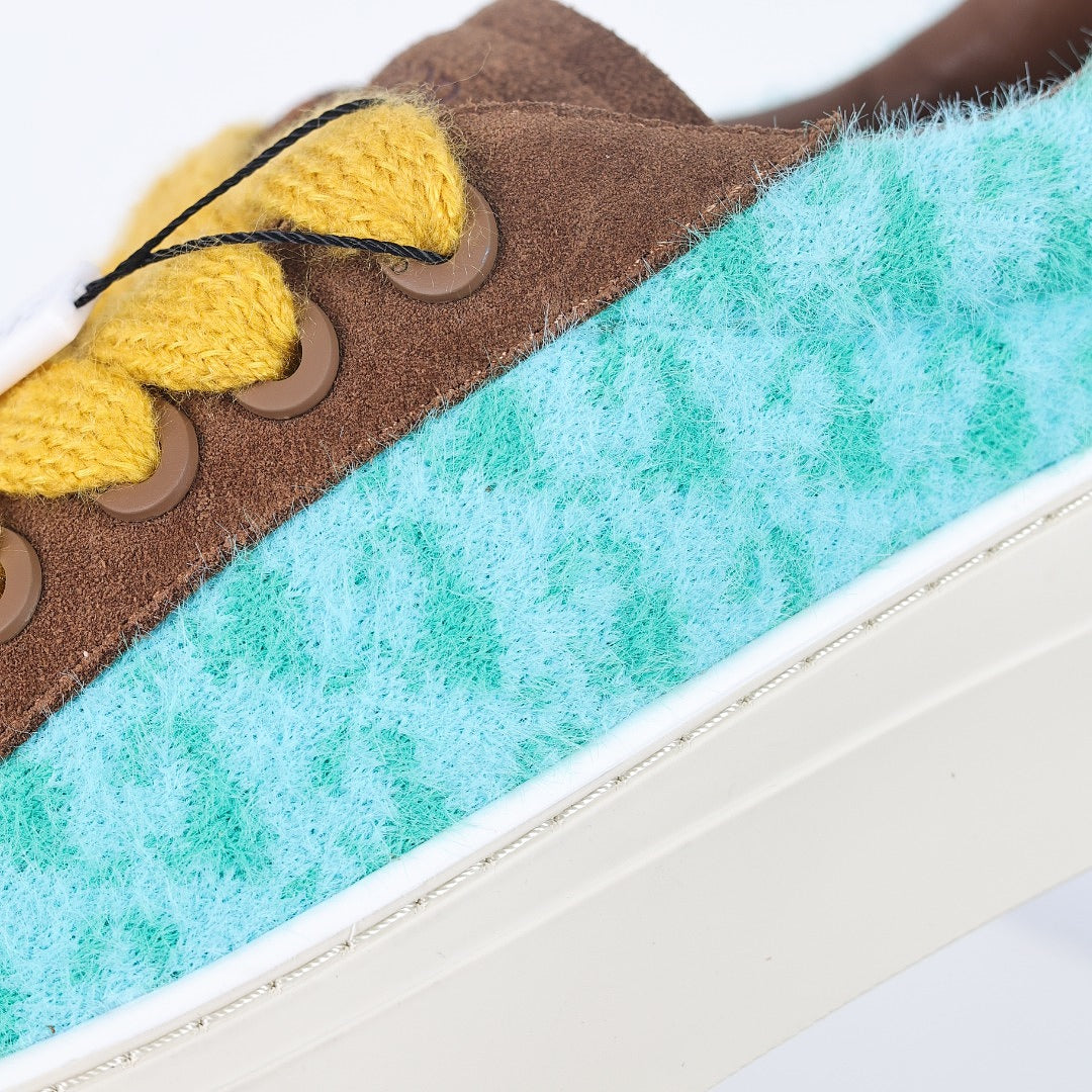 Dior B33 Low-Top Sneakers – Brown Suede & Turquoise Oblique with Yellow Laces