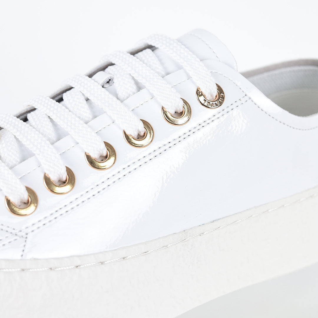 Chanel Low-Top Platform Sneakers – White Leather with Gold CC Lace Charm
