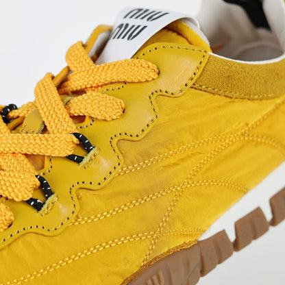 Miu Miu SS25 Quilted Nylon & Suede Sneakers in Yellow