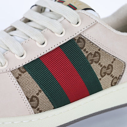 Gucci Screener Low-Top Sneakers – Beige GG Supreme Canvas with Web Stripe