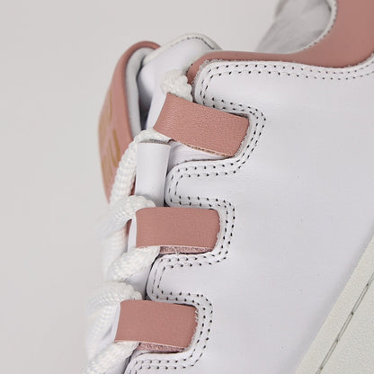 Miu Miu Oversized Lace Leather Low-Top Sneakers in White & Pink
