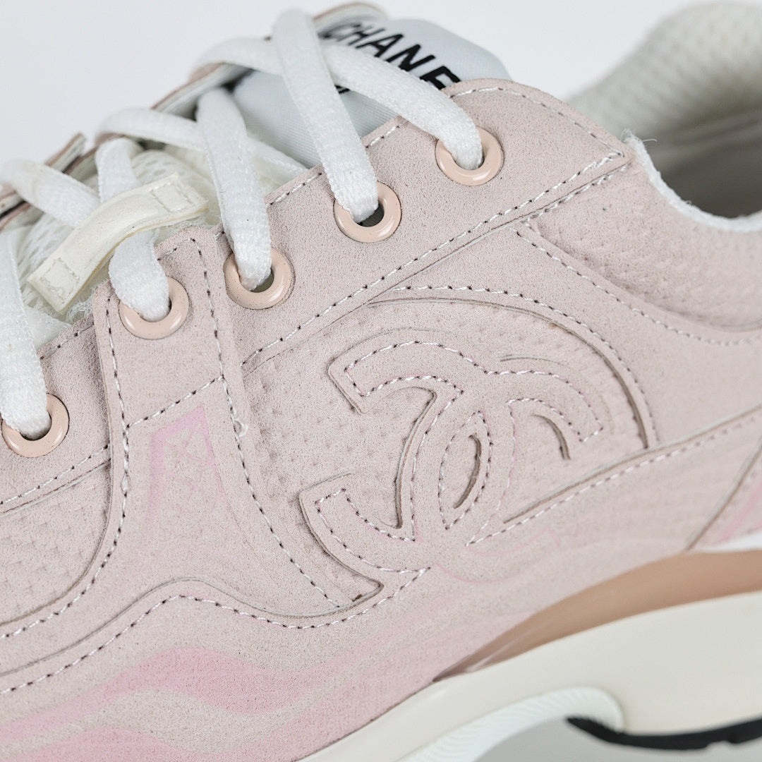Chanel CC Logo Chunky Dad Sneakers – Blush Pink Suede with Rose Gold Midsole