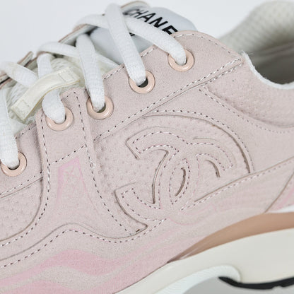Chanel CC Logo Chunky Dad Sneakers – Blush Pink Suede with Rose Gold Midsole