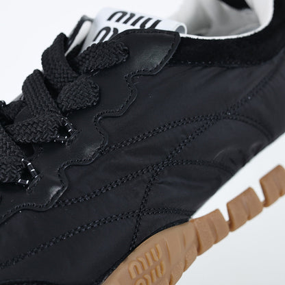 Miu Miu SS25 Quilted Nylon & Suede Sneakers in Black