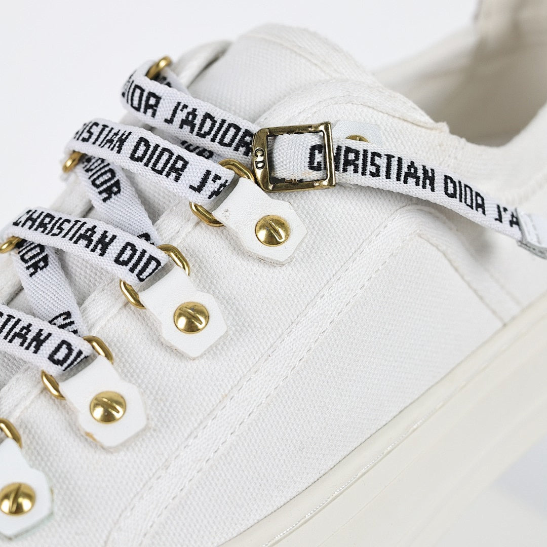 Dior Walk'n'Dior Low-Top Sneakers – White Canvas & J'adior Ribbon Laces with Gold Studs