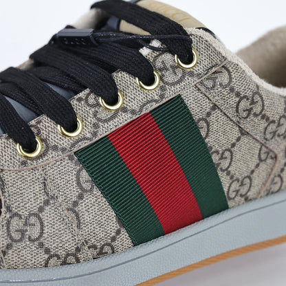 Gucci Screener Low-Top Sneakers – Full GG Supreme Canvas with Black Trim & Web Stripe