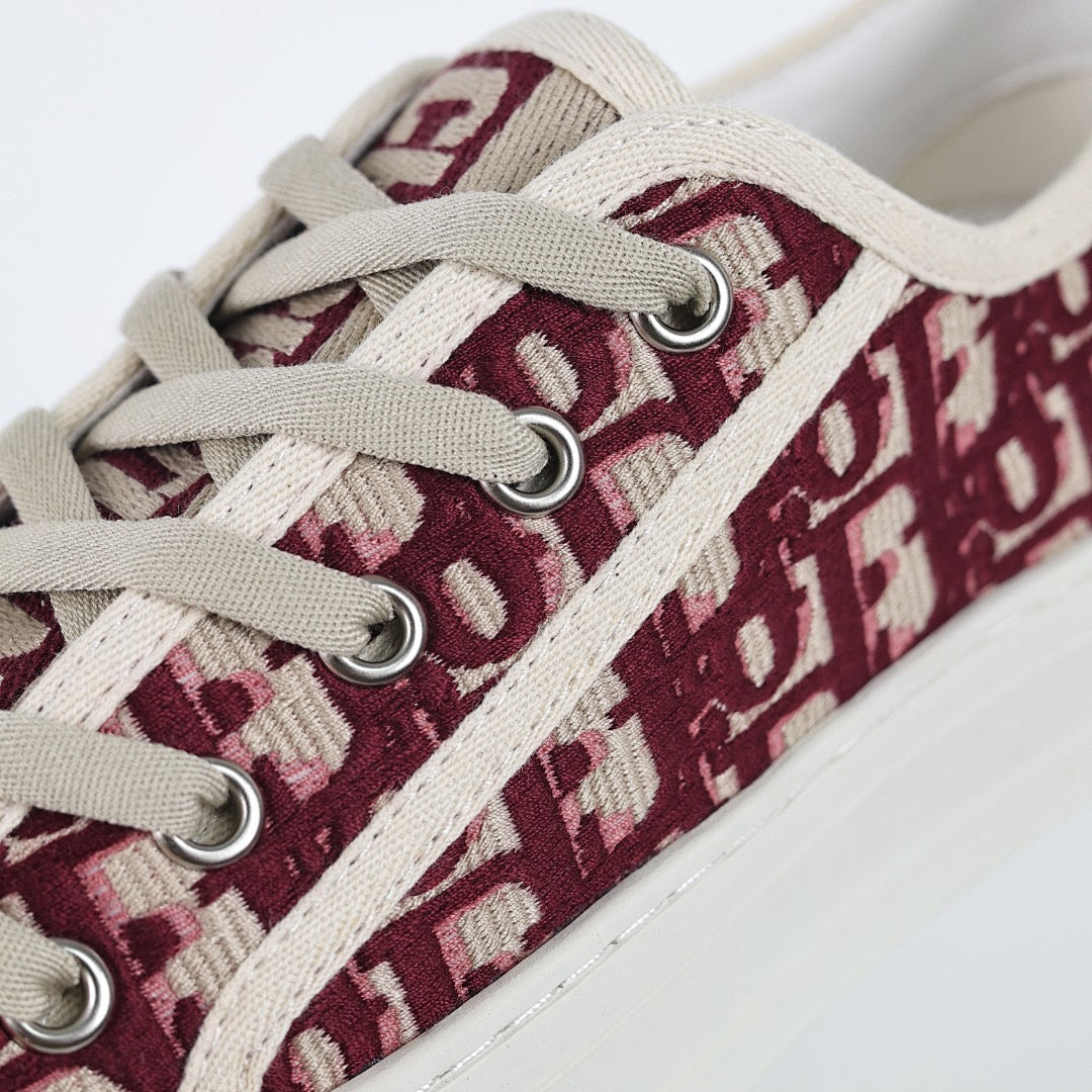 Dior Walk'n'Dior Low-Top Sneakers – Burgundy Oblique Embroidered Canvas