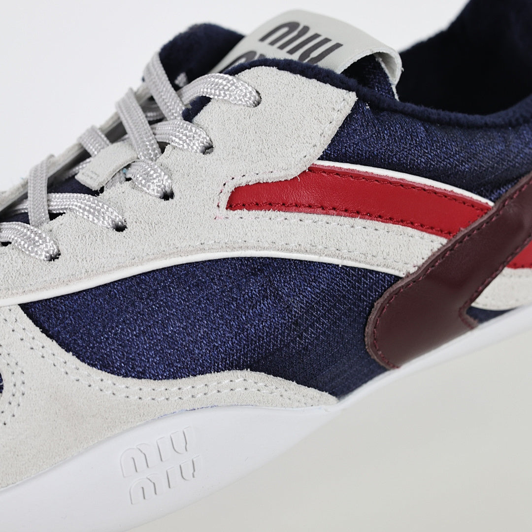 Miu Miu Tri-Color Suede & Velvet Trainer Sneakers
