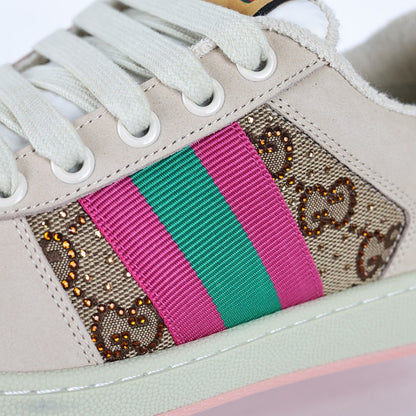 Gucci Screener Low-Top Sneakers – GG Supreme Canvas with Pink Leather Trim